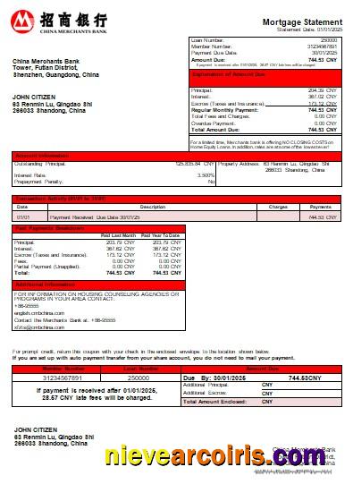 China Merchants bank mortgage statement